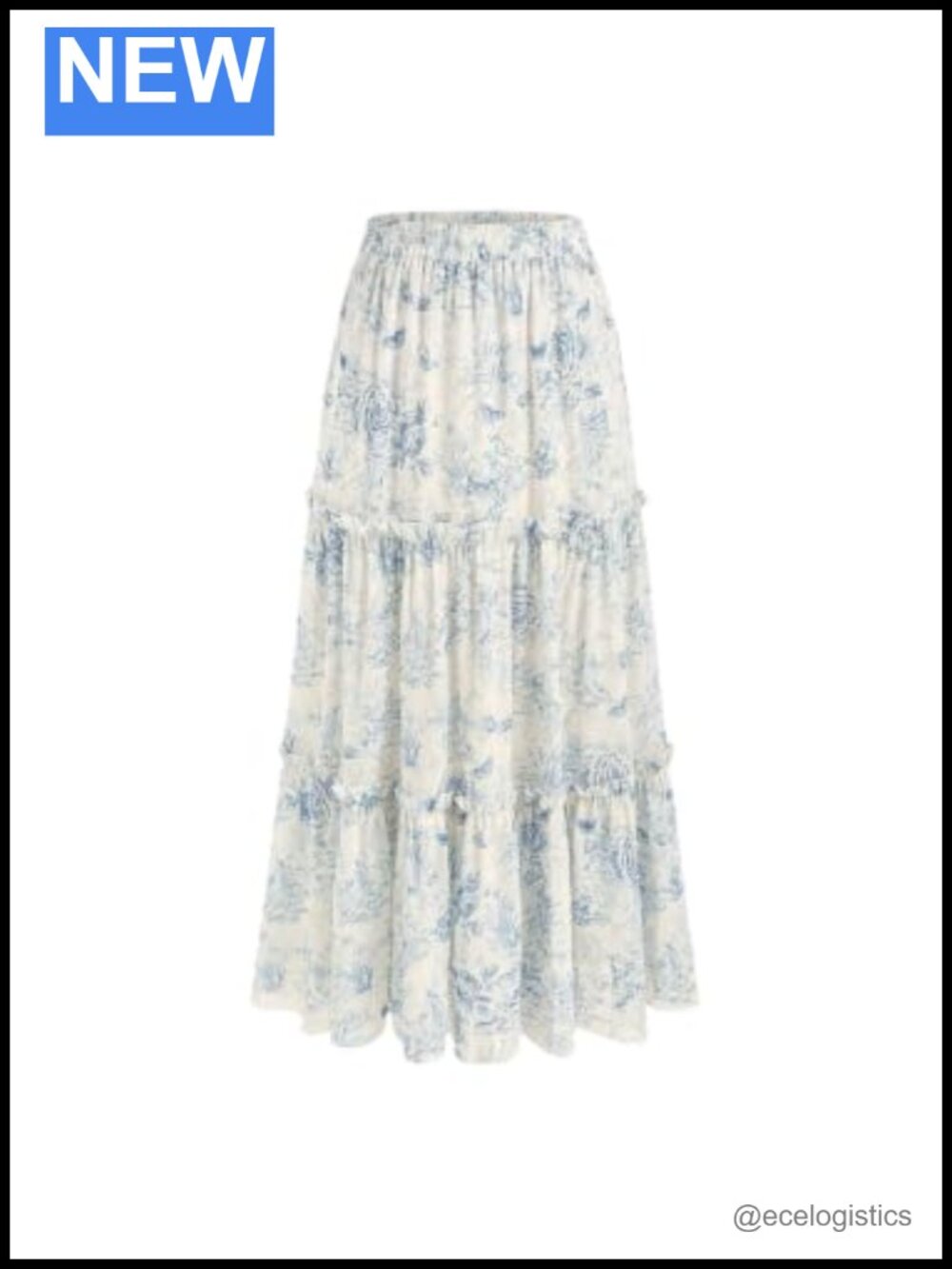 Boho Floral Print Ruffle Trim Long Skirt, High Waist A-Line Maxi